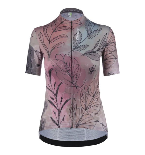 Jersey Short Sleeve G1 Flower Leaves Autumn Dames - Purple